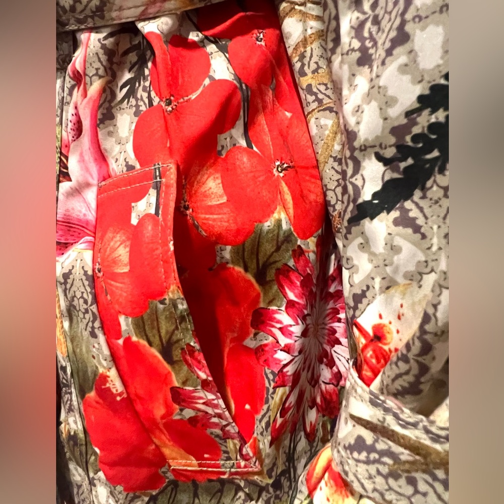 SPANNER Multicolor Floral Belted Trench Coat Size Small - Picture 7 of 12